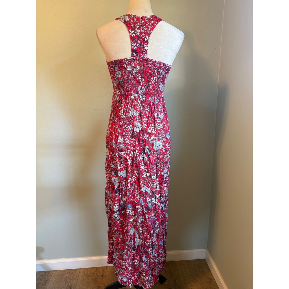 Japna Red Floral Maxi Dress Sleeveless Racerback Empire Waist boho cottage xs da - Picture 4 of 6